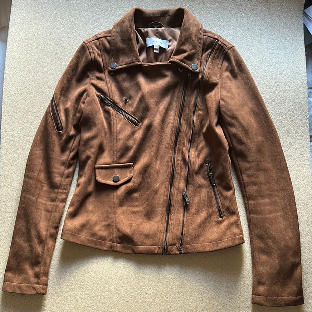 John + Jenn Brown Faux Vegan Suede Moto Jacket (Size XS)